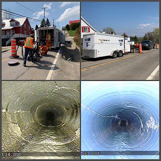 Mai 2019, gainage ponctuelle de conduite pluviale de diamètre 200mm pour la municipalité de Saint-Iréné. 